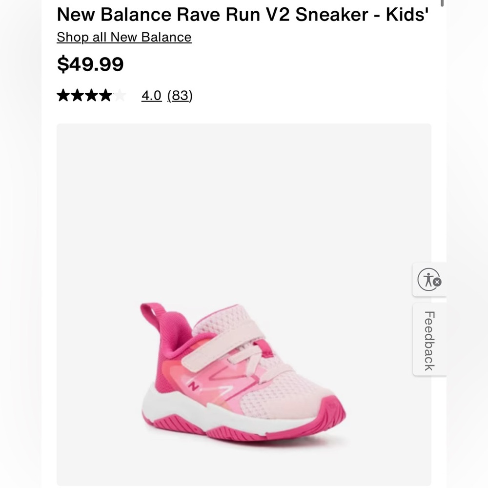 New Balance Kids' Pink Rave Run V2 Sneakers